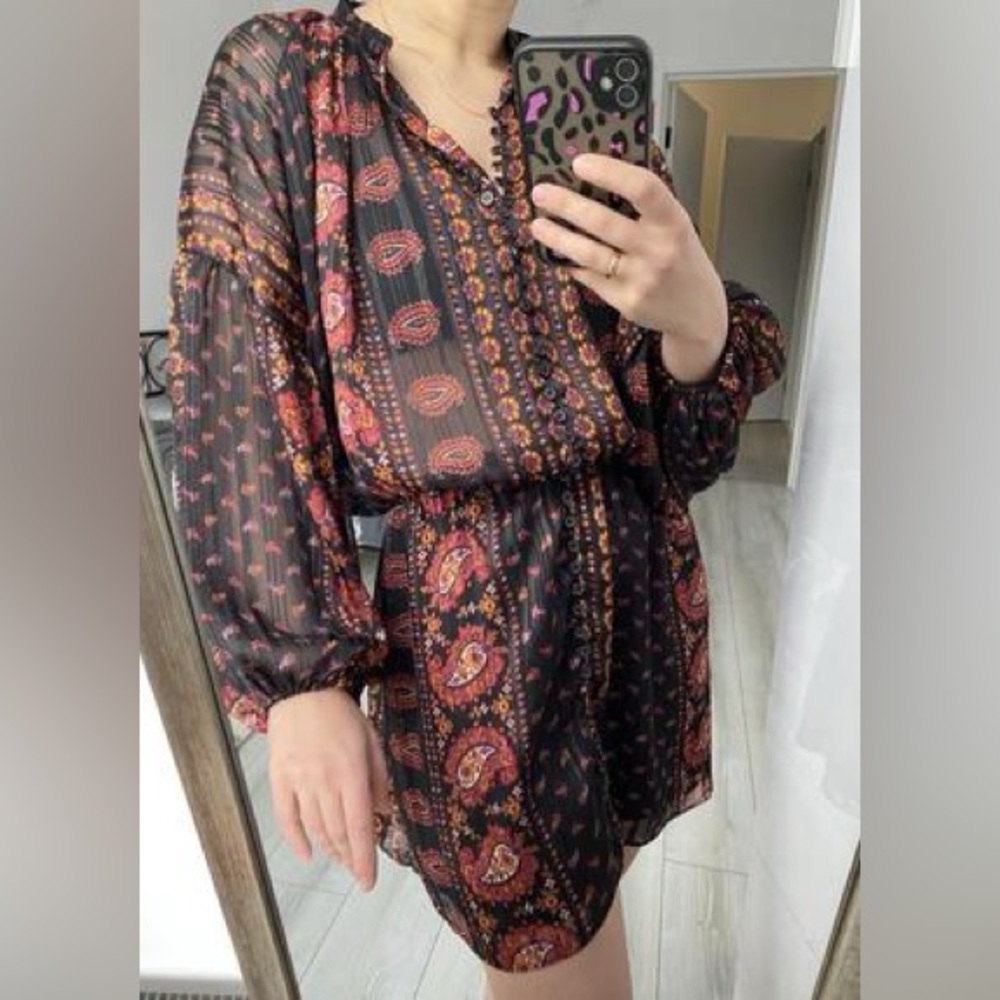 ZARA Boho Paisley Sheer Drop Waist Dress XL NWT
